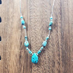 18 Inch Sterling Silver Liquid Silver Blue Stone Necklace